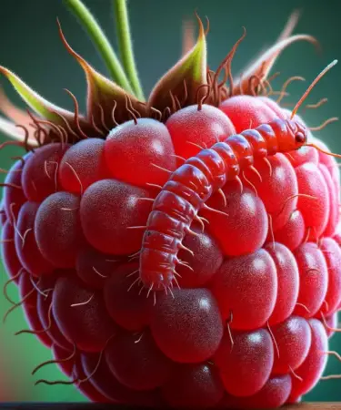 robak na owocu maliny wizualizacja